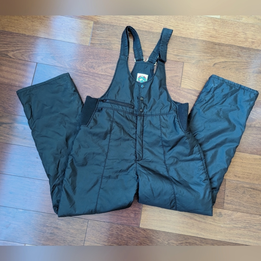 Vintage Weather Breaker Black Bib Overall Ski Snow Suit Size L
